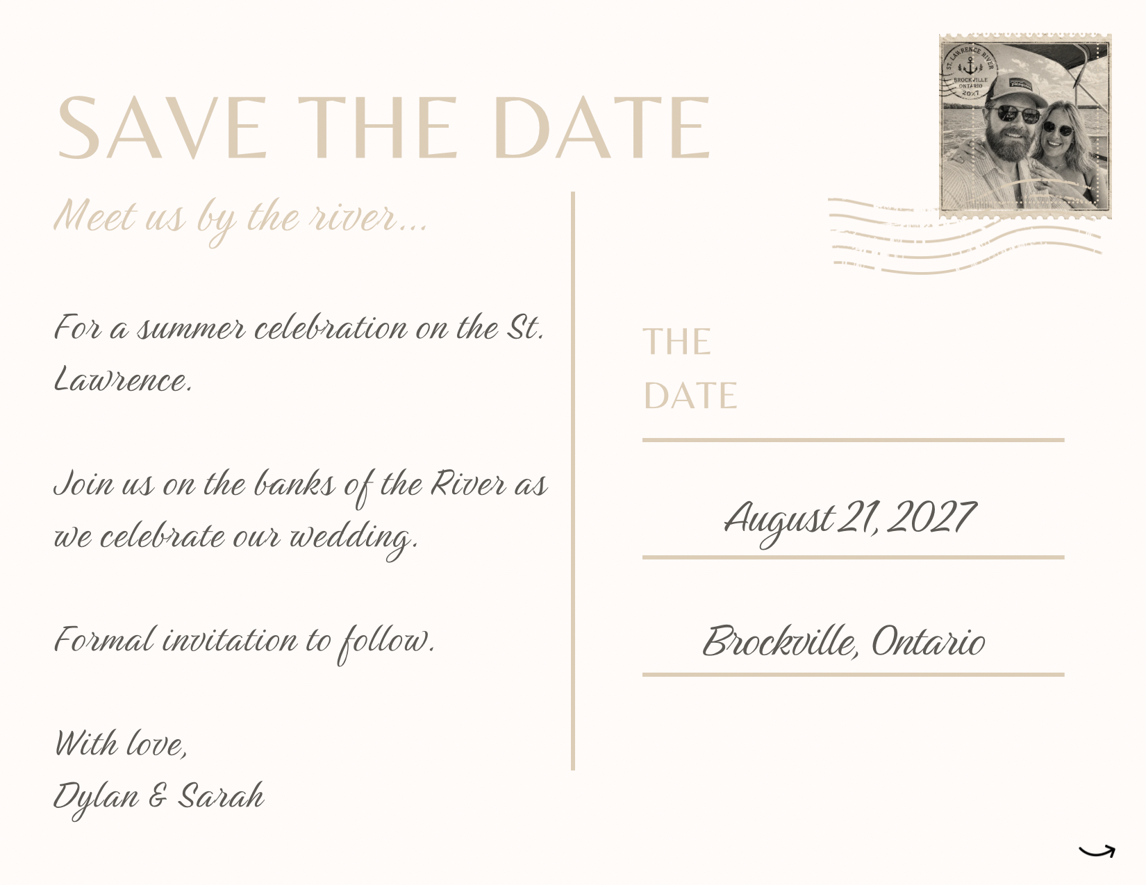 Back of the save the date postcard